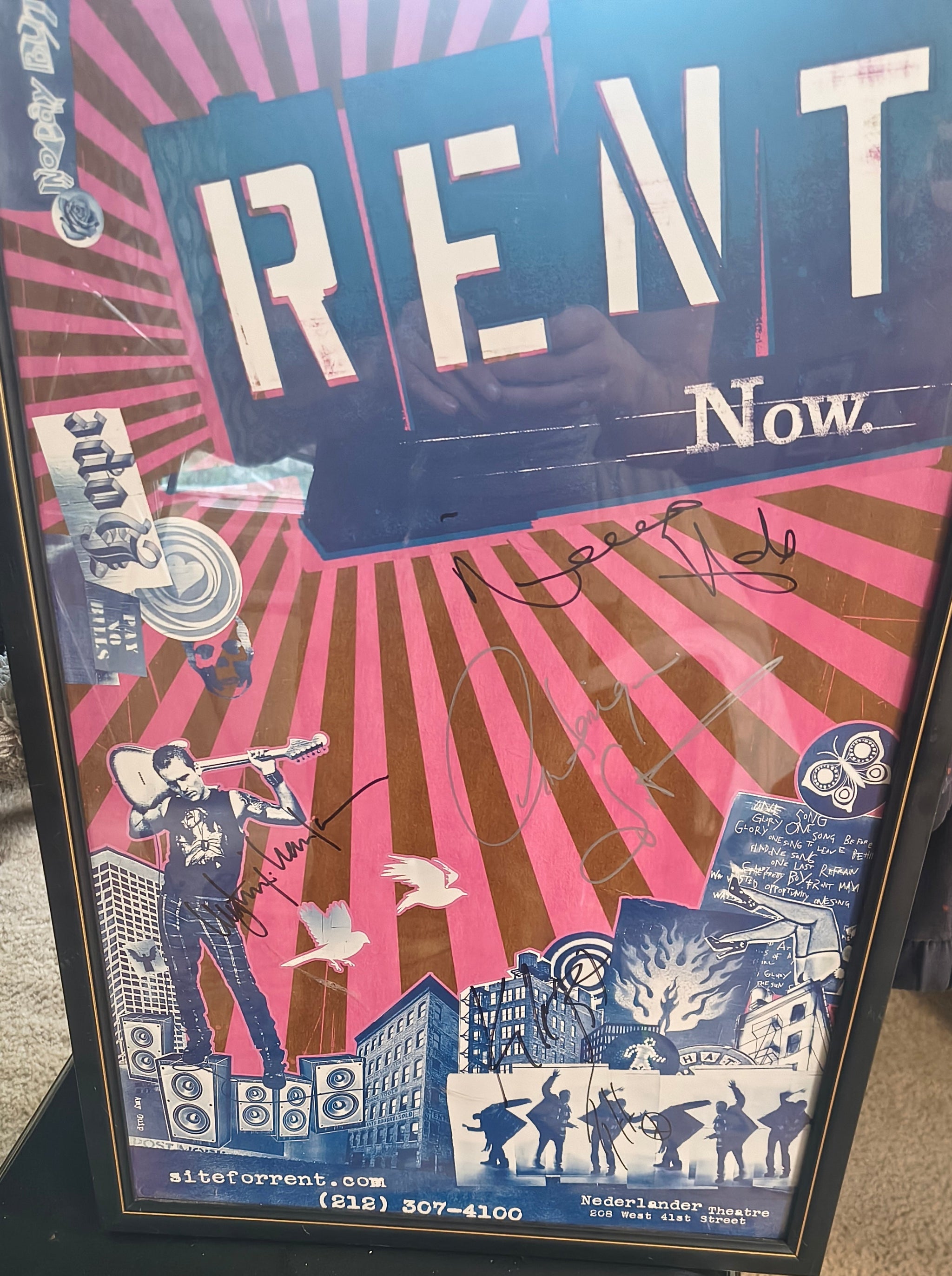 RENT Broadway Cast (2008)  Windowcard Autographed Poster, Framed