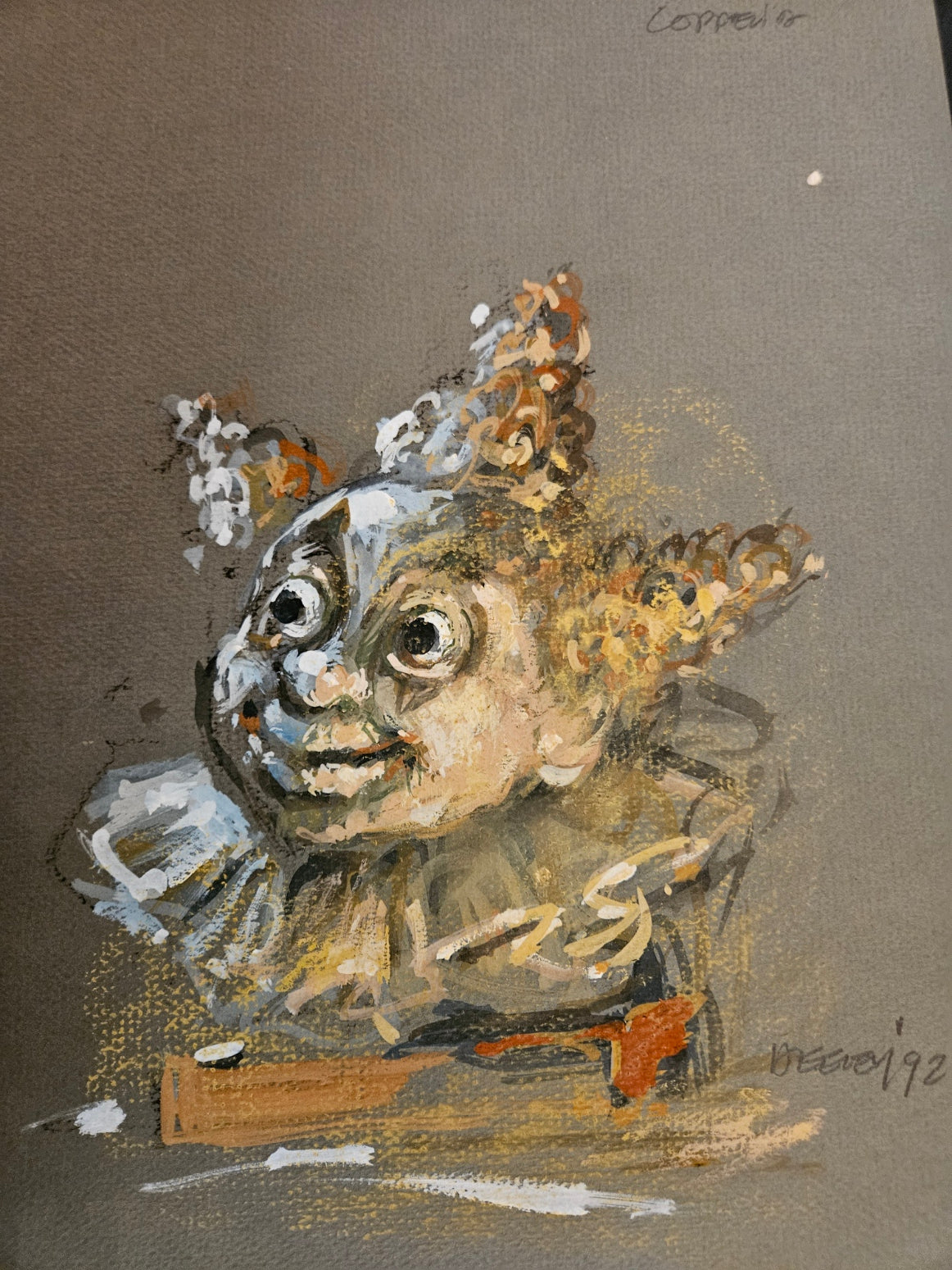 Original artwork from "Coppelia" on paper by Costume Designer Desmond Heeley, signed (Houston Ballet, 1992)