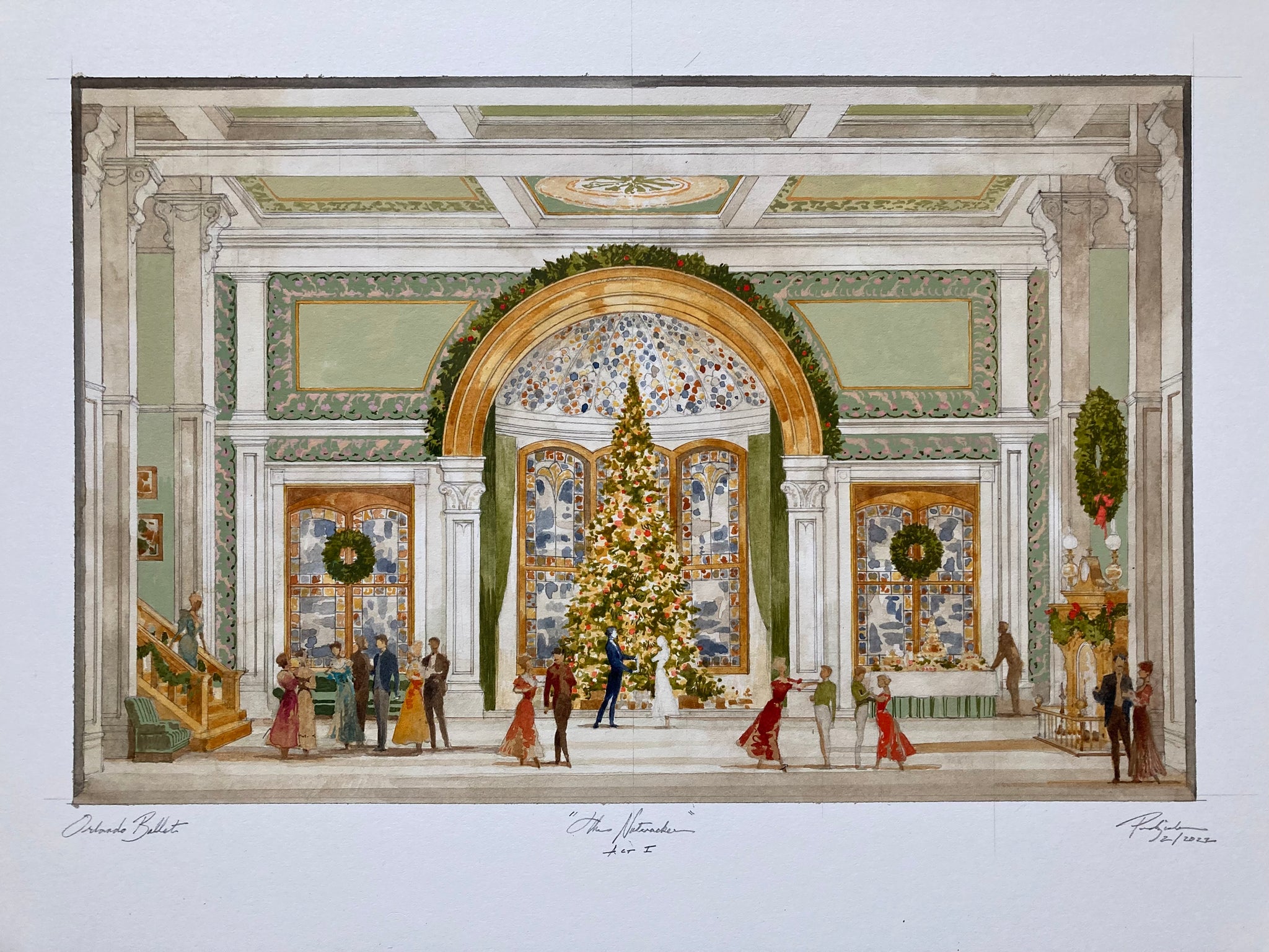 THE NUTCRACKER, Act 1, Orlando Ballet (2023)  - Set Rendering by Robert Perdziola