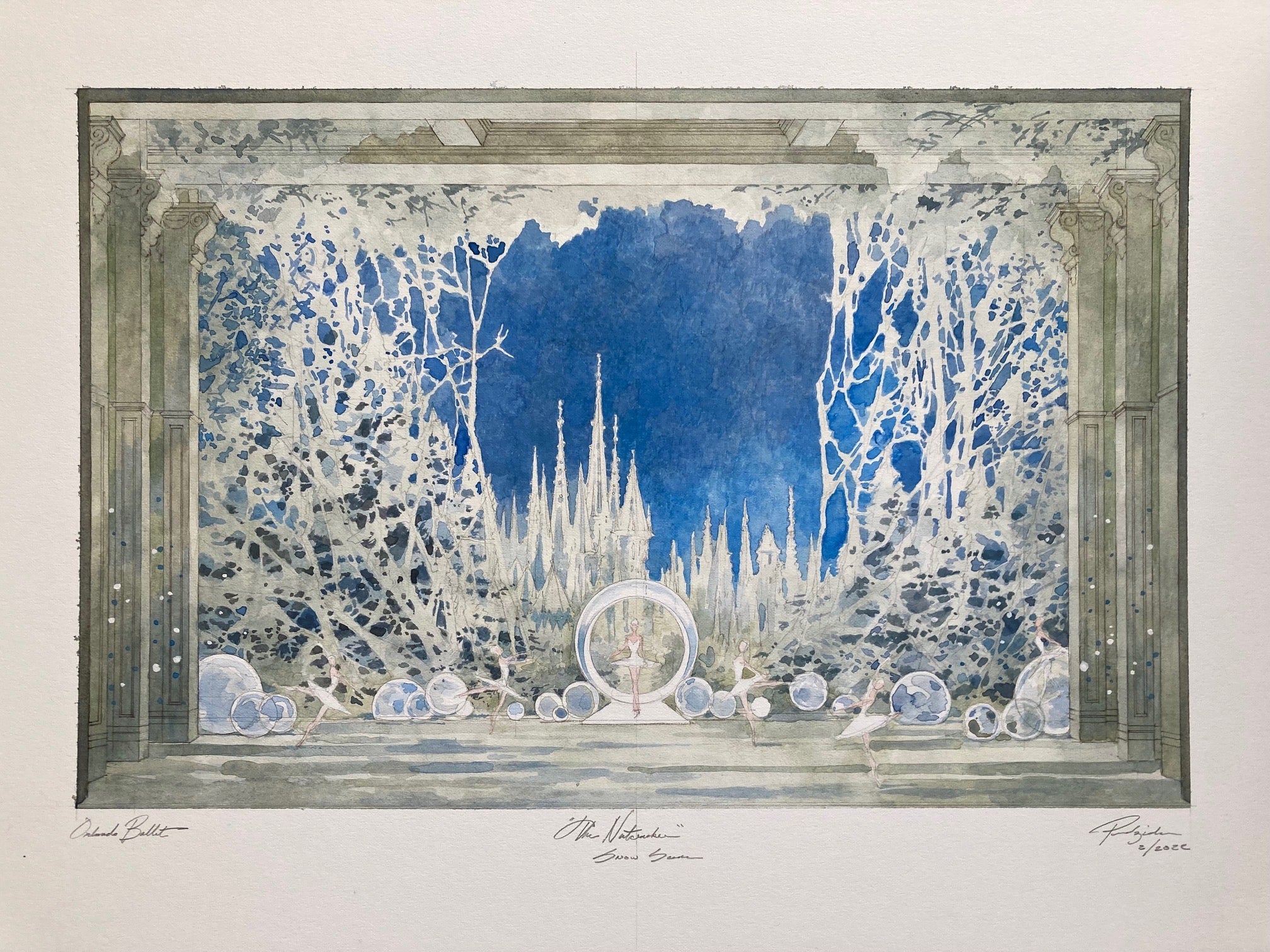 THE NUTCRACKER, Orlando Snow Scene, Orlando Ballet  - Set Rendering by Robert Perdziola, Signed