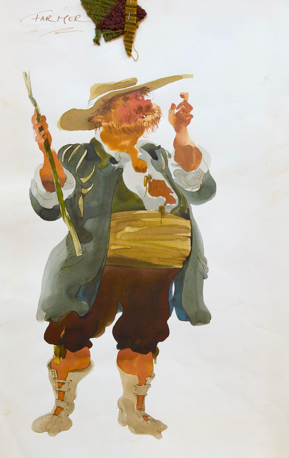 Tony Walton's FARMER Costume Rendering for THE TRAVAILS OF SANCHO PANZA