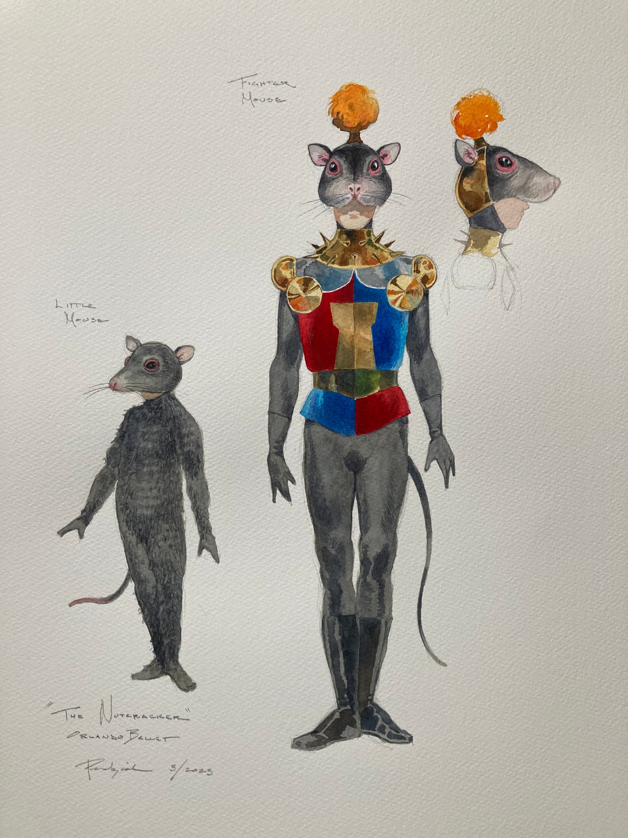 THE NUTCRACKER Little Mouse, Fighter Mouse - Costume Sketch by Robert Perdziola, Signed