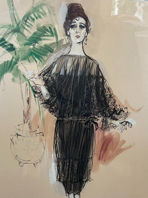 STAR! (1968 FILM) - THE BLACK DRESS - ORIGINAL COSTUME SKETCH BY DONALD BROOKS