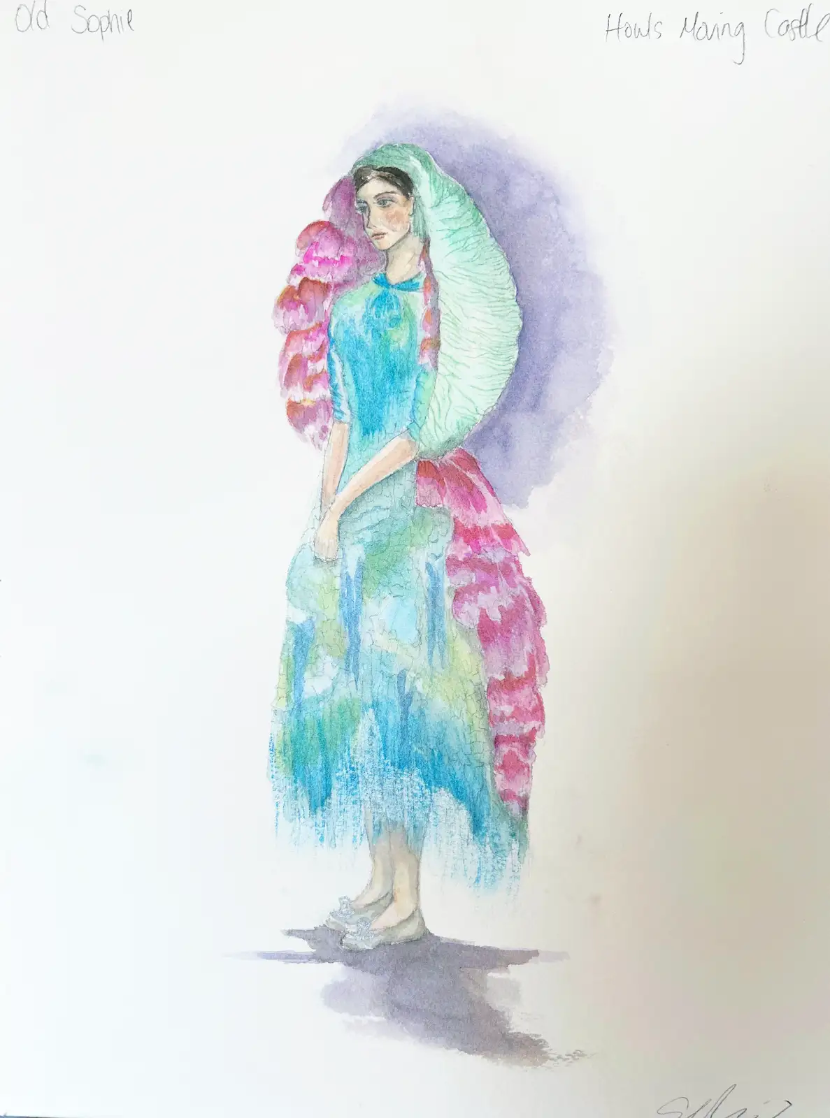 HOWL'S MOVING CASTLE "Sophie (Old)" Signed Costume Rendering by Selina Jia