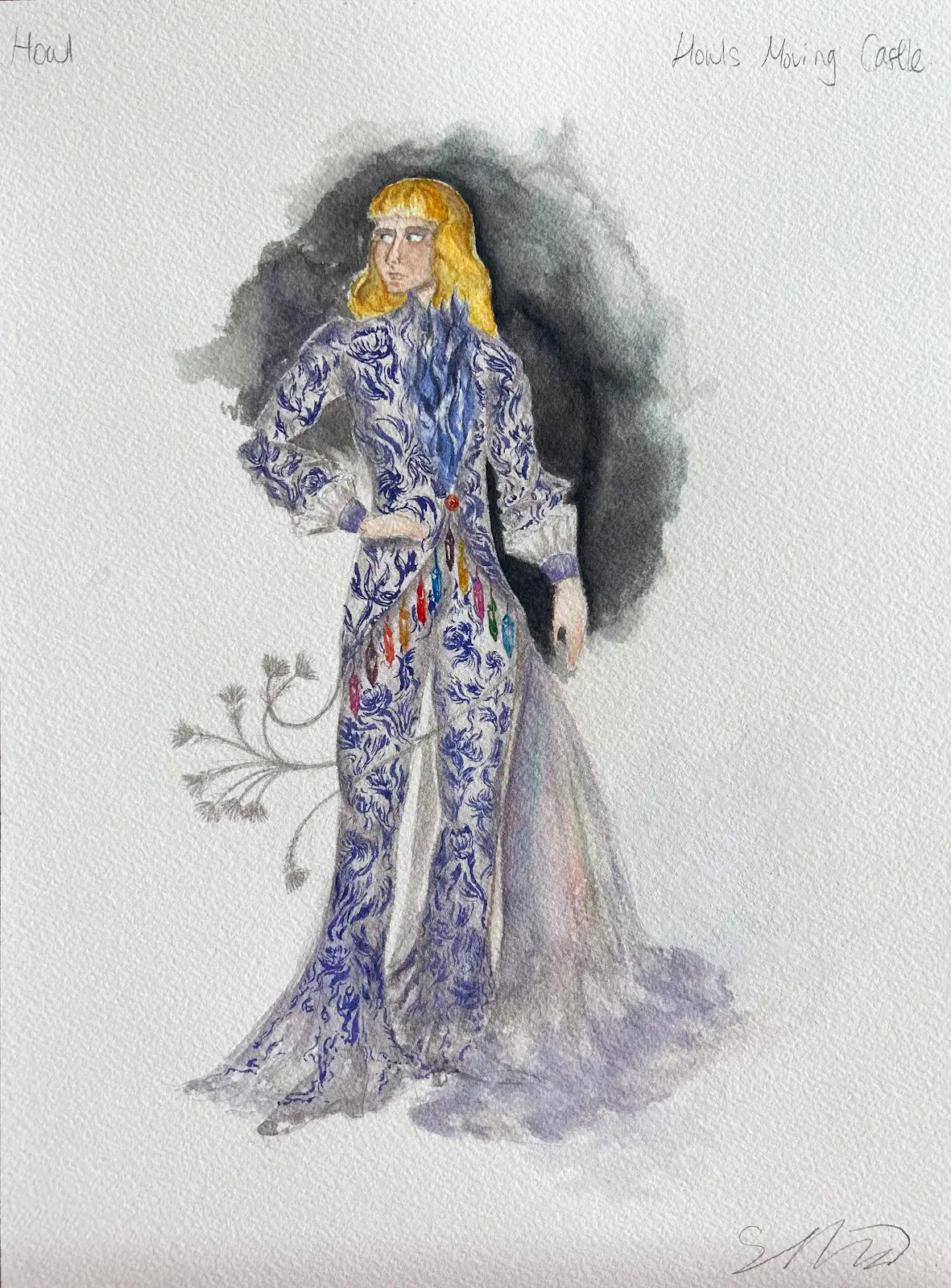 HOWL'S MOVING CASTLE "Howl" Signed Costume Rendering Selina Jia