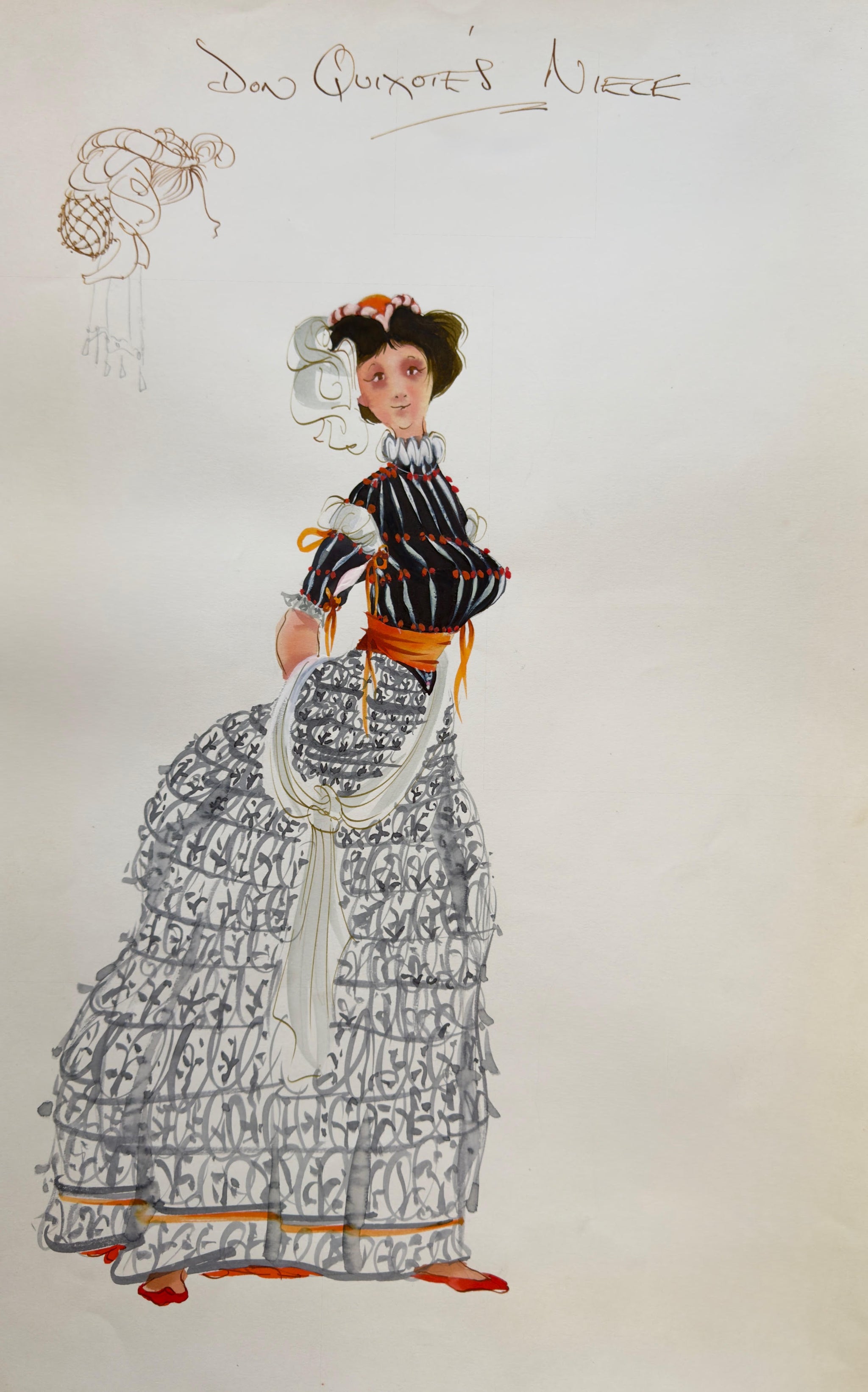 Tony Walton's DON QUIXOTE'S NIECE Costume Rendering for THE TRAVAILS OF SANCHO PANZA