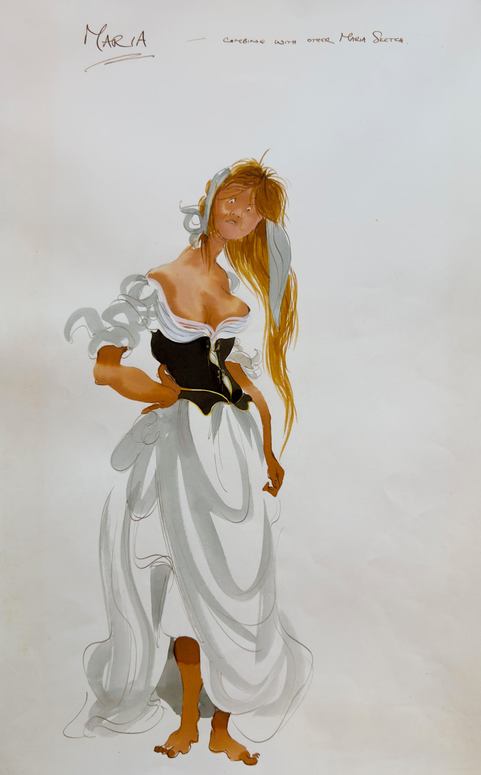 Tony Walton's MARIA costume rendering for THE TRAVAILS OF SANCHO PANZA