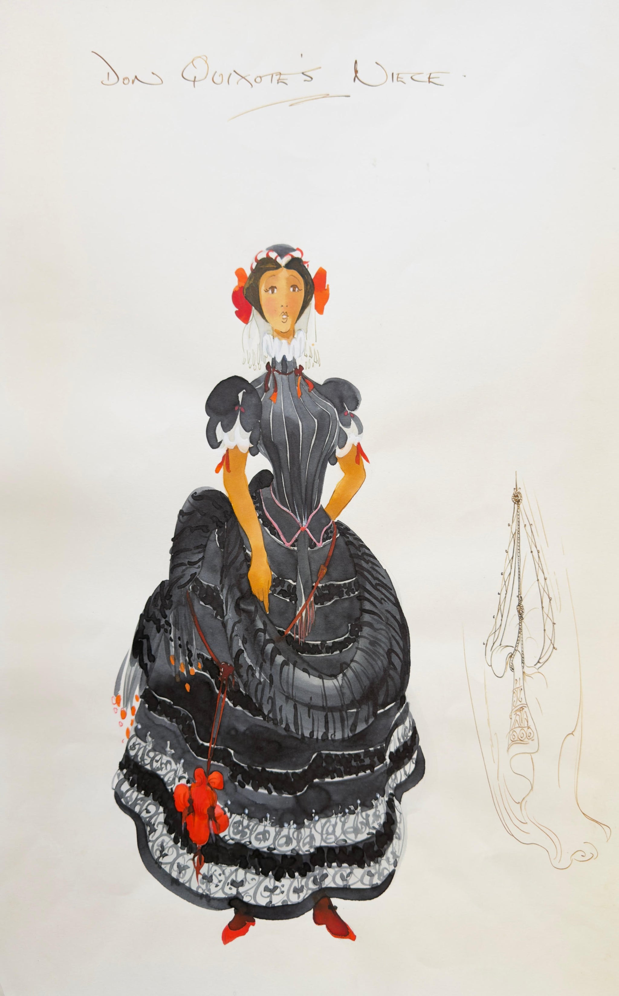 Tony Walton's DON QUIXOTE'S NIECE Costume Rendering for THE TRAVAILS OF SANCHO PANZA