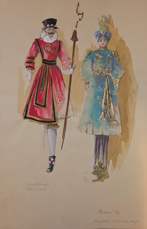 Theoni Aldredge Original "Barnum" Sketch - Beefeaters & Indian
