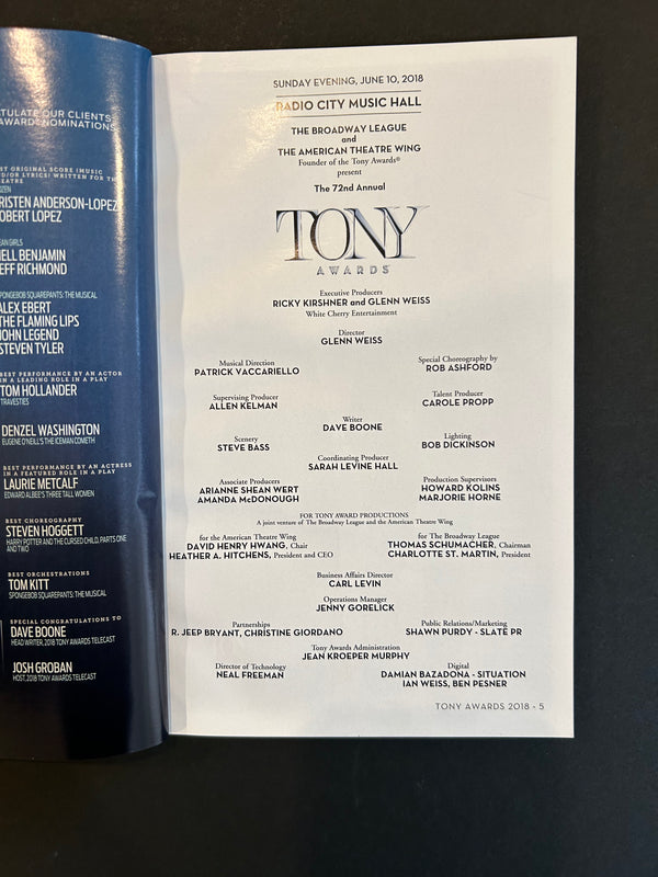 2018 Tony Awards Playbill - Broadway Design Exchange